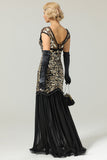 Dark Green Long 1920s Robe à paillettes à paillettes