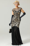 Robe à clapet à paillettes Noir & Or des années 20