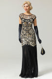 Robe à clapet à paillettes Noir & Or des années 20