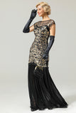 Robe à clapet à paillettes Noir & Or des années 20
