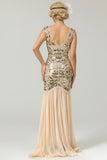 Robe à clapet à paillettes Noir & Or des années 20