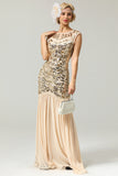 Robe à clapet à paillettes Noir & Or des années 20