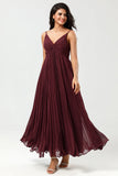 A-Line Robe de demoiselle d’honneur bordeaux sans manches
