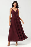 A-Line Robe de demoiselle d’honneur bordeaux sans manches