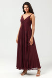 A-Line Robe de demoiselle d’honneur bordeaux sans manches