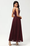 A-Line Robe de demoiselle d’honneur bordeaux sans manches