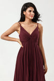 A-Line Robe de demoiselle d’honneur bordeaux sans manches
