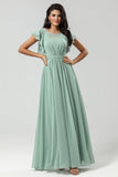 Chiffon A Line Robe de demoiselle d’honneur verte avec plissée