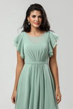 Chiffon A Line Robe de demoiselle d’honneur verte avec plissée