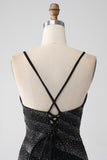Sirène perlé noir robe de bal avec fente