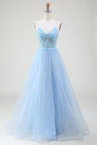 Robe de bal Corset bleu clair avec perles