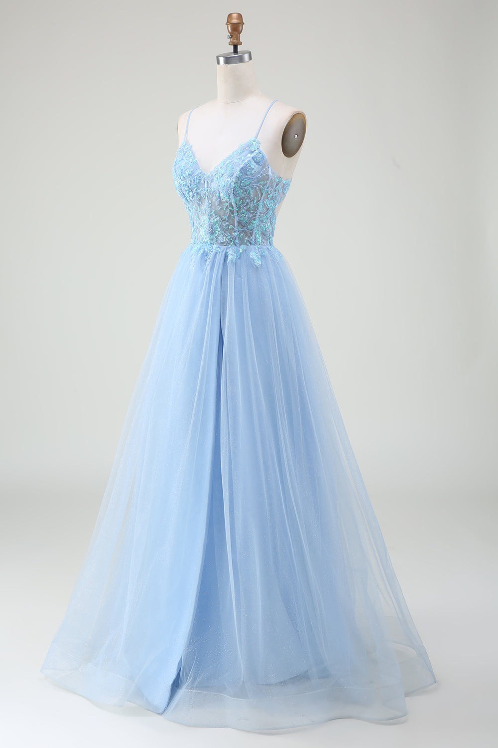 Robe de bal Corset bleu clair avec perles