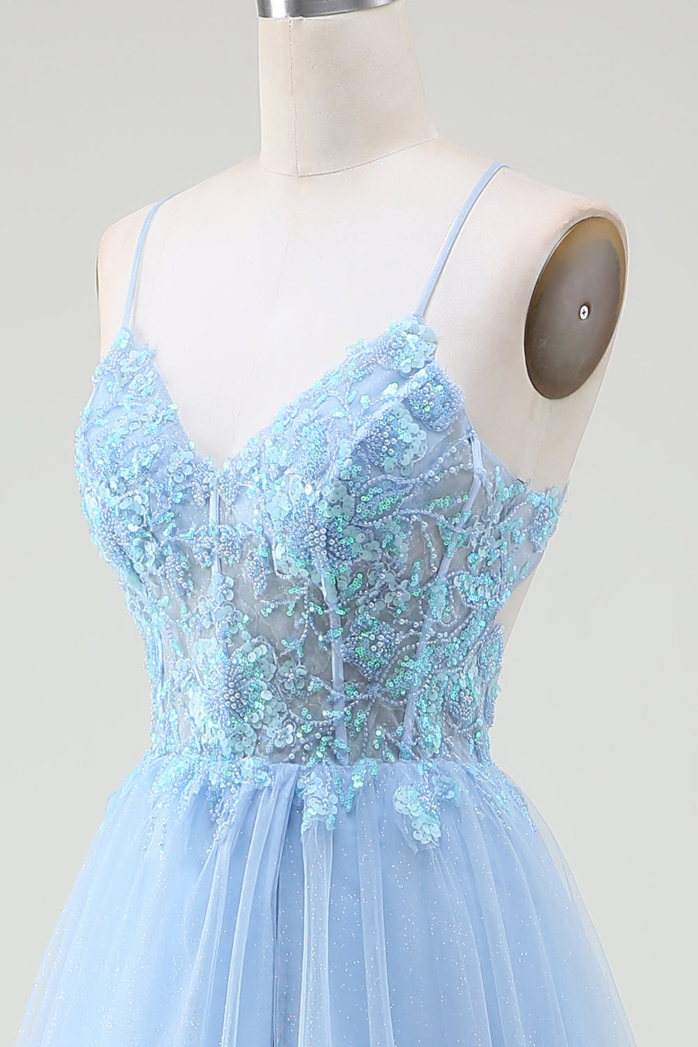 Robe de bal Corset bleu clair avec perles