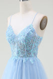 Robe de bal Corset bleu clair avec perles