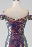 Sirène scintillante à épaules dénudées robe de bal violette avec fente