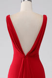 Sirène col V rouge robe de bal avec fente