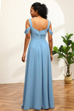 Robe de demoiselle d’honneur en mousseline froide bleu acier