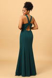 Robe de demoiselle d’honneur en mousseline de soie verte avec fente