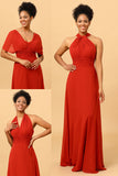 Robe de demoiselle d’honneur en mousseline de soie convertible rouge rouille