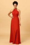 Robe de demoiselle d’honneur en mousseline de soie convertible rouge rouille