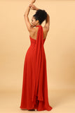 Robe de demoiselle d’honneur en mousseline de soie convertible rouge rouille