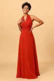 Robe de demoiselle d’honneur en mousseline de soie convertible rouge rouille