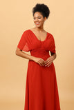 Robe de demoiselle d’honneur en mousseline de soie convertible rouge rouille