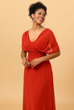 Robe de demoiselle d’honneur en mousseline de soie convertible rouge rouille