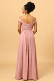 Volants Mousseline Robe de demoiselle d’honneur rose avec fente