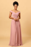 Volants Mousseline Robe de demoiselle d’honneur rose avec fente