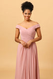 Volants Mousseline Robe de demoiselle d’honneur rose avec fente