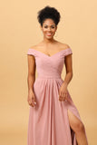 Volants Mousseline Robe de demoiselle d’honneur rose avec fente