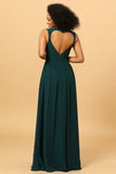Robe de demoiselle d’honneur vert mousseline de soie avec volants