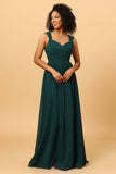 Robe de demoiselle d’honneur vert mousseline de soie avec volants