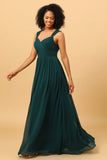 Robe de demoiselle d’honneur vert mousseline de soie avec volants