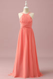 Orange Chiffon Halter Neck Junior Bridesmaid Robe