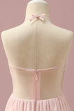Rose clair Chiffon Halter High Low Junior Bridesmaid Robe