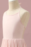 Rose clair Chiffon Halter High Low Junior Bridesmaid Robe