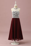 Dentelle bordeaux et robe de demoiselle d’honneur Chiffon Halter Junior