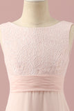 Robe de demoiselle d’honneur junior en dentelle rose pâle et en mousseline de soie