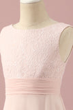Robe de demoiselle d’honneur junior en dentelle rose pâle et en mousseline de soie