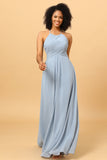 Licol en mousseline de soie Robe de demoiselle d’honneur bleue avec volants