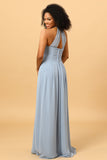 Licol en mousseline de soie Robe de demoiselle d’honneur bleue avec volants