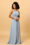 Licol en mousseline de soie Robe de demoiselle d’honneur bleue avec volants