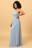 Licol en mousseline de soie Robe de demoiselle d’honneur bleue avec volants