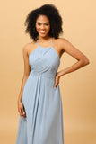 Licol en mousseline de soie Robe de demoiselle d’honneur bleue avec volants