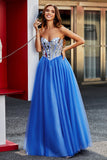 Bleu Royal A-ligne Sweetheart Broken Mirrors Corset Bretelles Longue Robe de bal