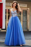 Bleu Royal A-ligne Sweetheart Broken Mirrors Corset Bretelles Longue Robe de bal