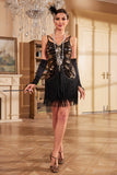 Fourreau scintillant bretelles spaghetti paillettes noires robe des années 1920 avec papillon
