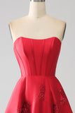 Élégante princesse A-ligne bustier rouge foncé longue robe de bal avec des fleurs 3D